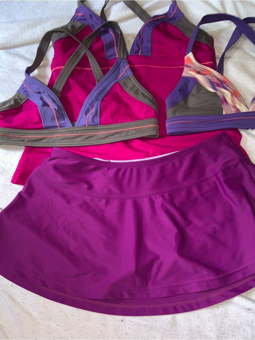 PRANA SWIM LOT OF 4 pieces tankini bikini tops & bottom purple pink gray matchy